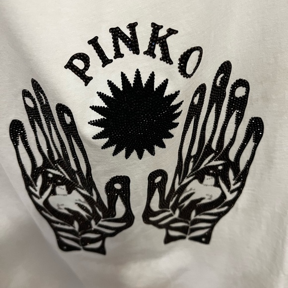 PINKO E Poi Sleeveless T-shirt in beige and ivory - Picture 5 of 8